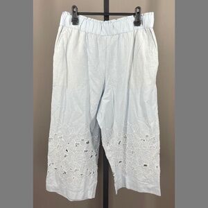 NEW Talbots Pants Womens Medium petite blue white cotton linen cropped floral